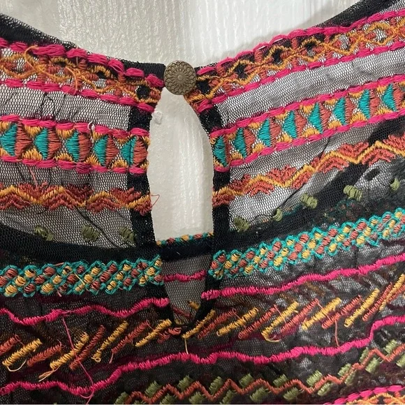 ANTHROPOLOGIE MAEVE Naples Embroidered Mesh Multicolored Cap Sleeve Top | XS - Picture 8 of 12